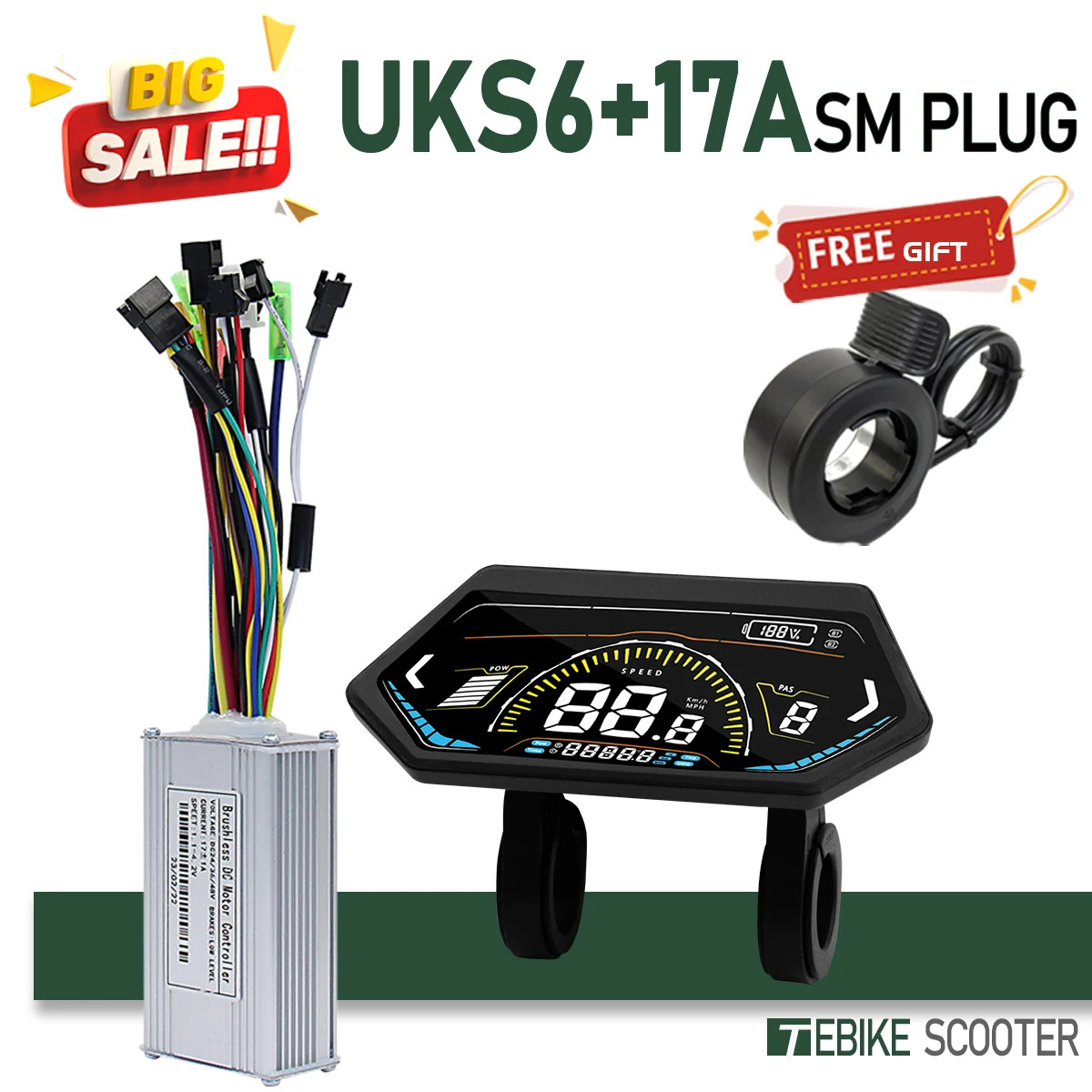 E-bike Sinewave Controller with Display 17A 26A 30A 40A for 250W-2000W Motor