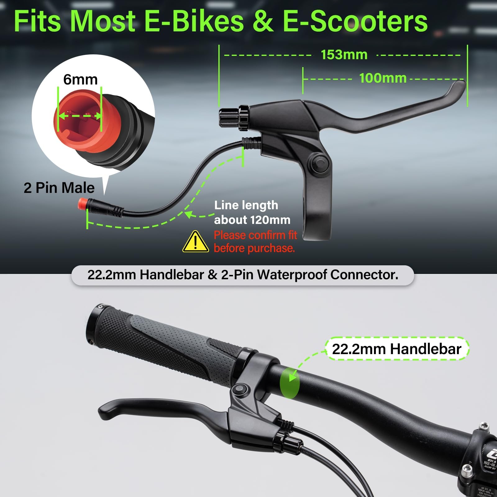 E-Bike Brake Lever Set 2 Pin Male Cut Off Power Electric Bicycle Handle