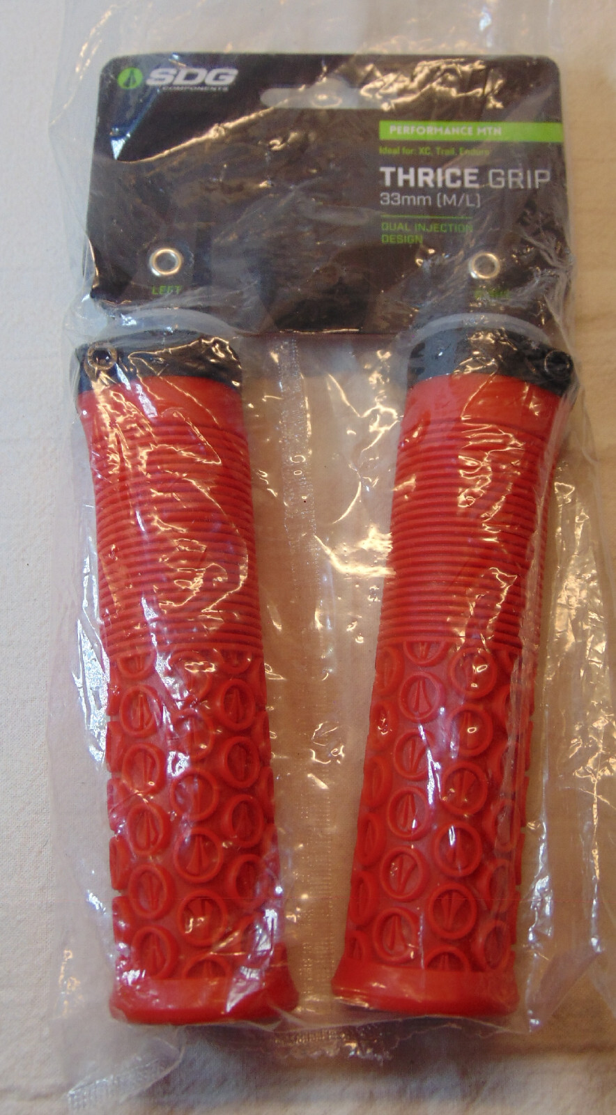 SDG Thrice Grip Mountain Bike Grips 135/33mm MTB for XC, Trail, Endure Red