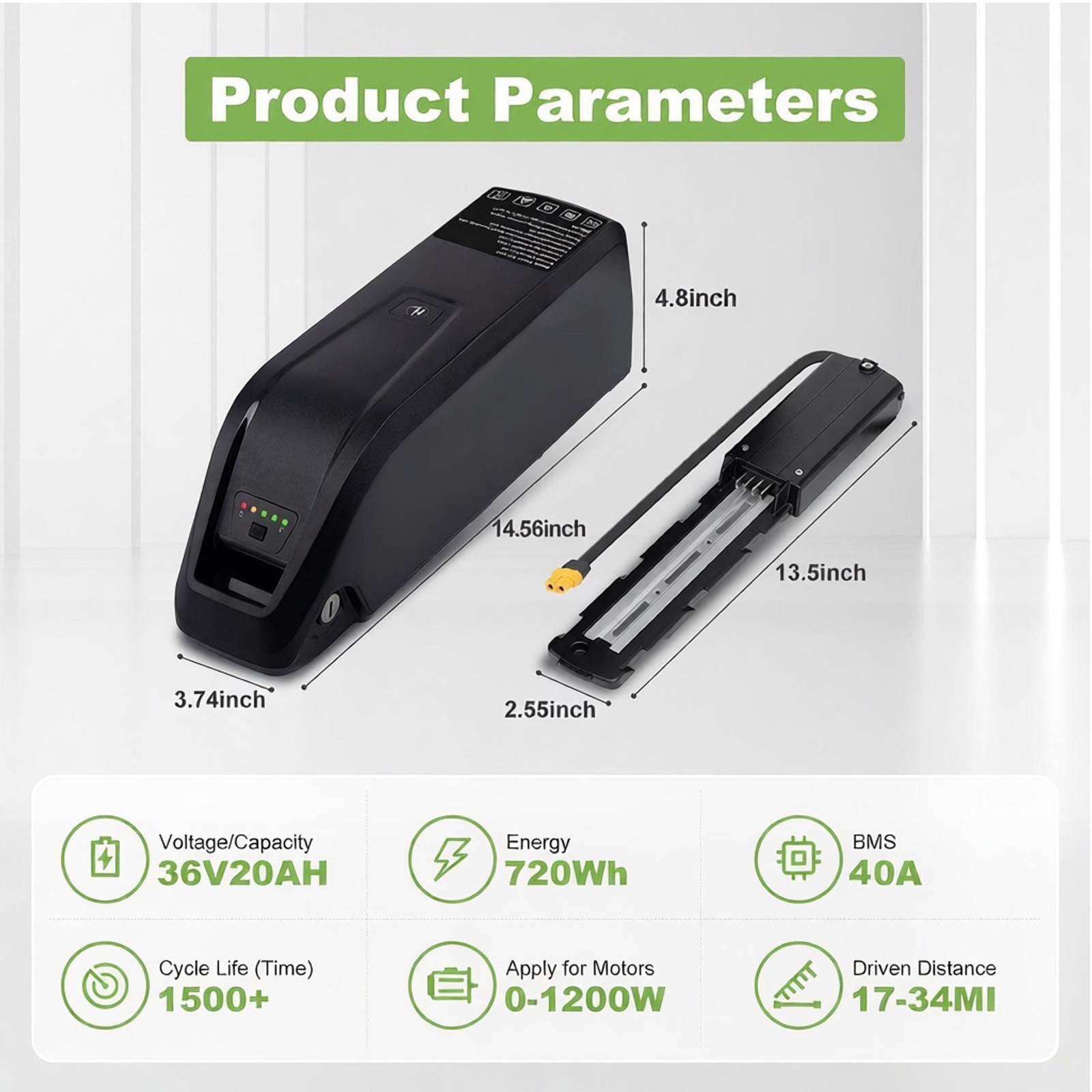 UUG 36V 20Ah Lithium Ebike Battery for Electric Bike Battery ≤1200W Motor 4Pin