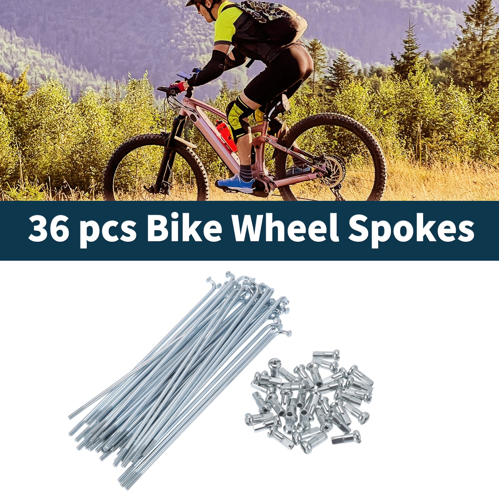1 Set 13G 114mm Length Bicycle Spokes Nipple 45 Steel Galvanized Universal
