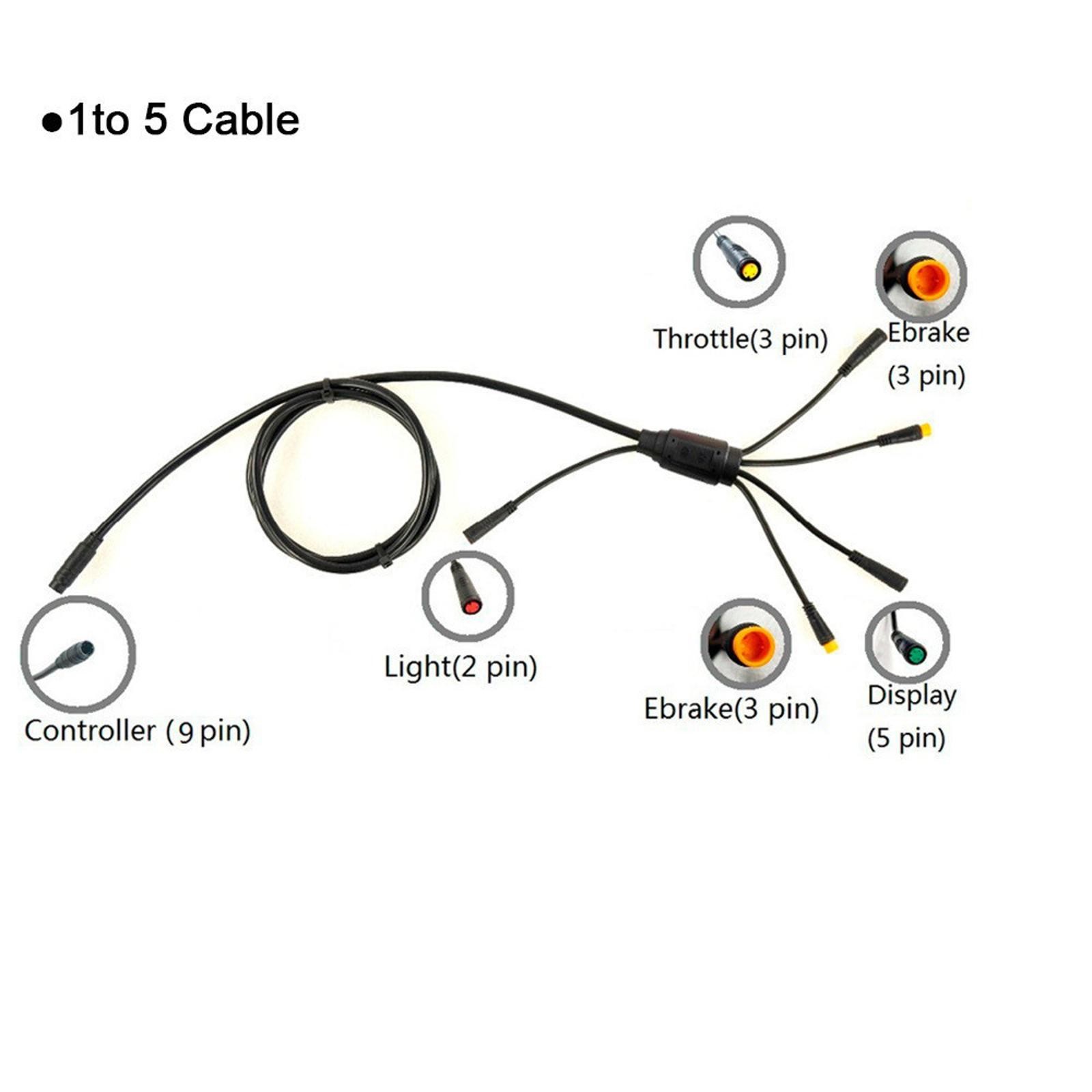 1x Electric Bicycle E-bike Integration Cable Waterproof 1 to 5 For KT Controller