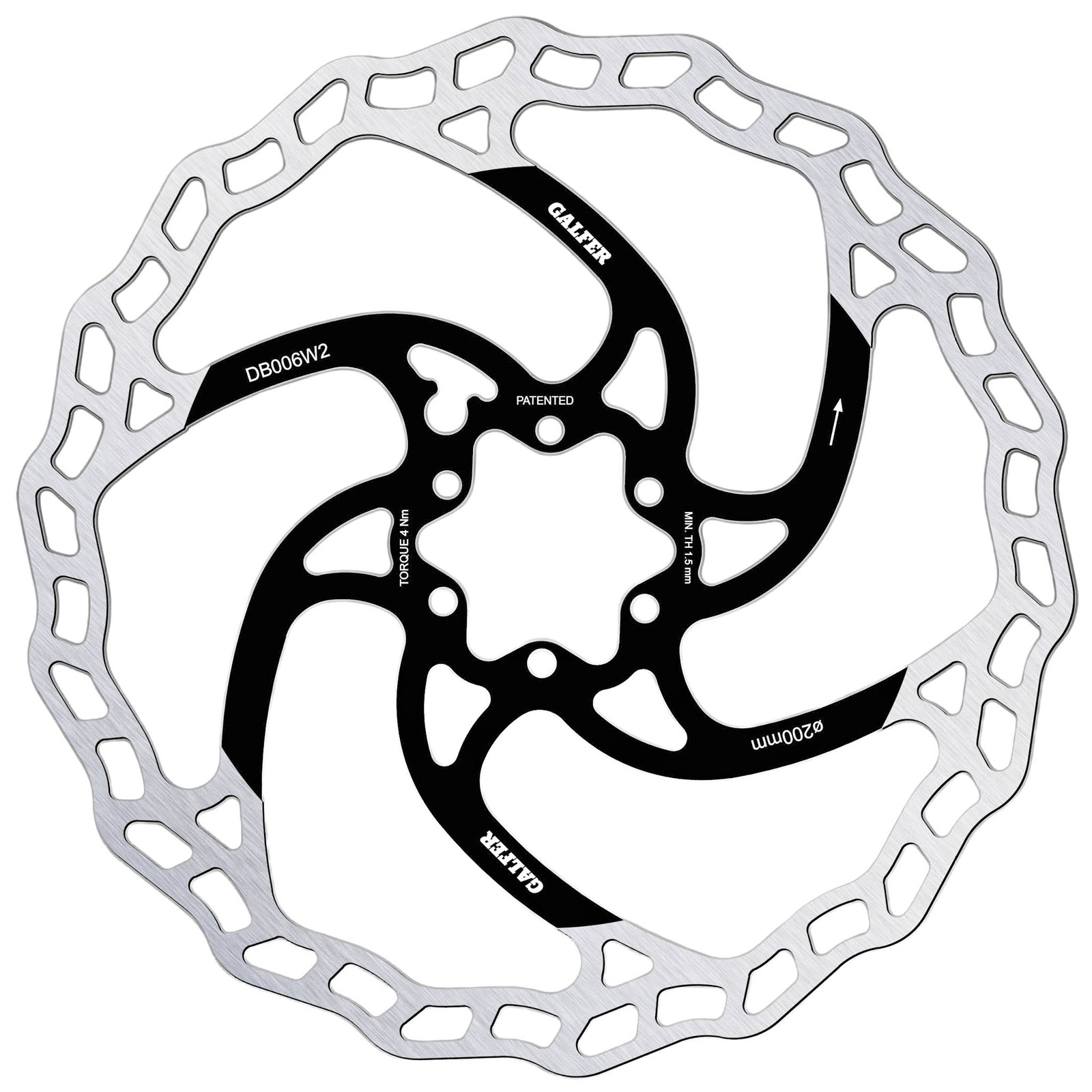 Galfer 200mm Rotor, 6-Bolt , 2.0mm, Black/Silver