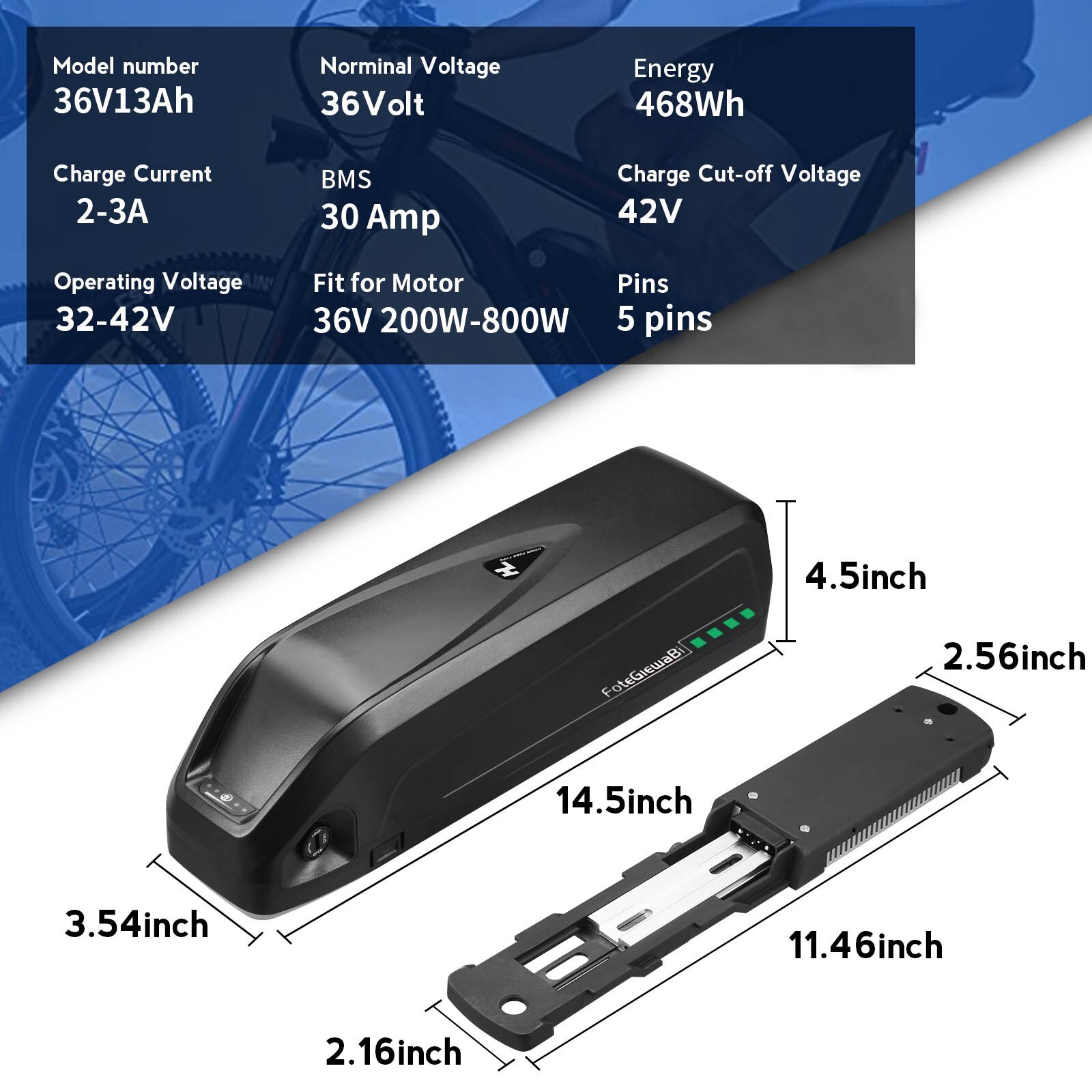 36V Ebike Battery, 13Ah Lithium Battery, for 200W -800W