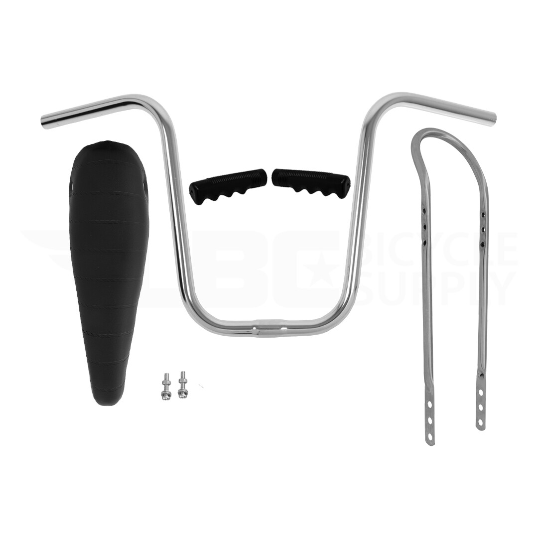 16″ VINTAGE OG LOWIRDER BANANA SEAT W/LOWRIDER GRIPS SISSYBAR & HADNLEBAR BLACK