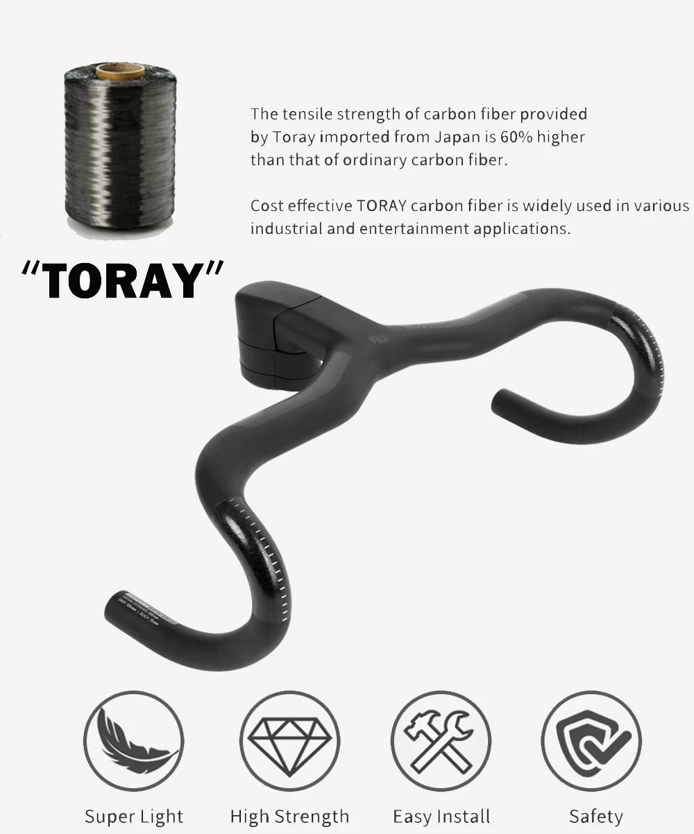 Fully Internal Cable Road Bicycle Handlebar Integrated Carbon Drop Handlebars