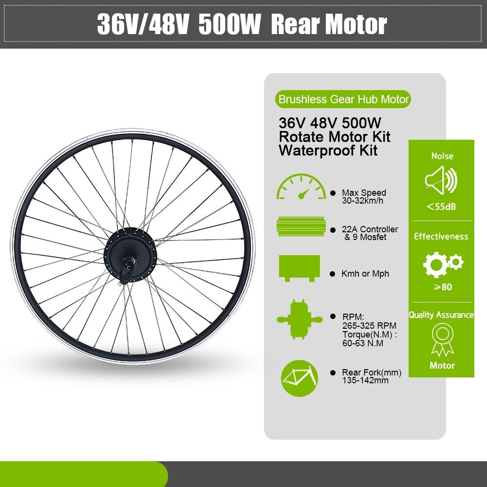 36V 48V 500W Rear Cassette Hub Motor Conversion Kit with Controller Display PAS