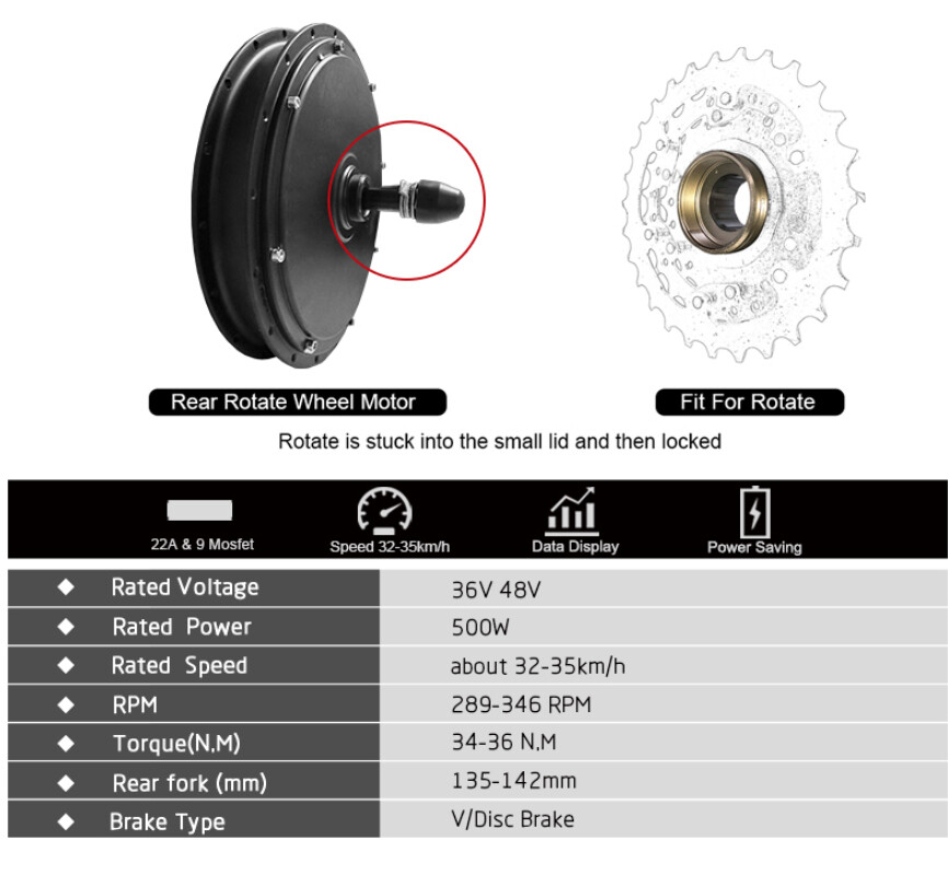 Electric Bicycle Conversion Kit 36V 48V 500W Rear Rotate Hub Motor 20-29in 700C