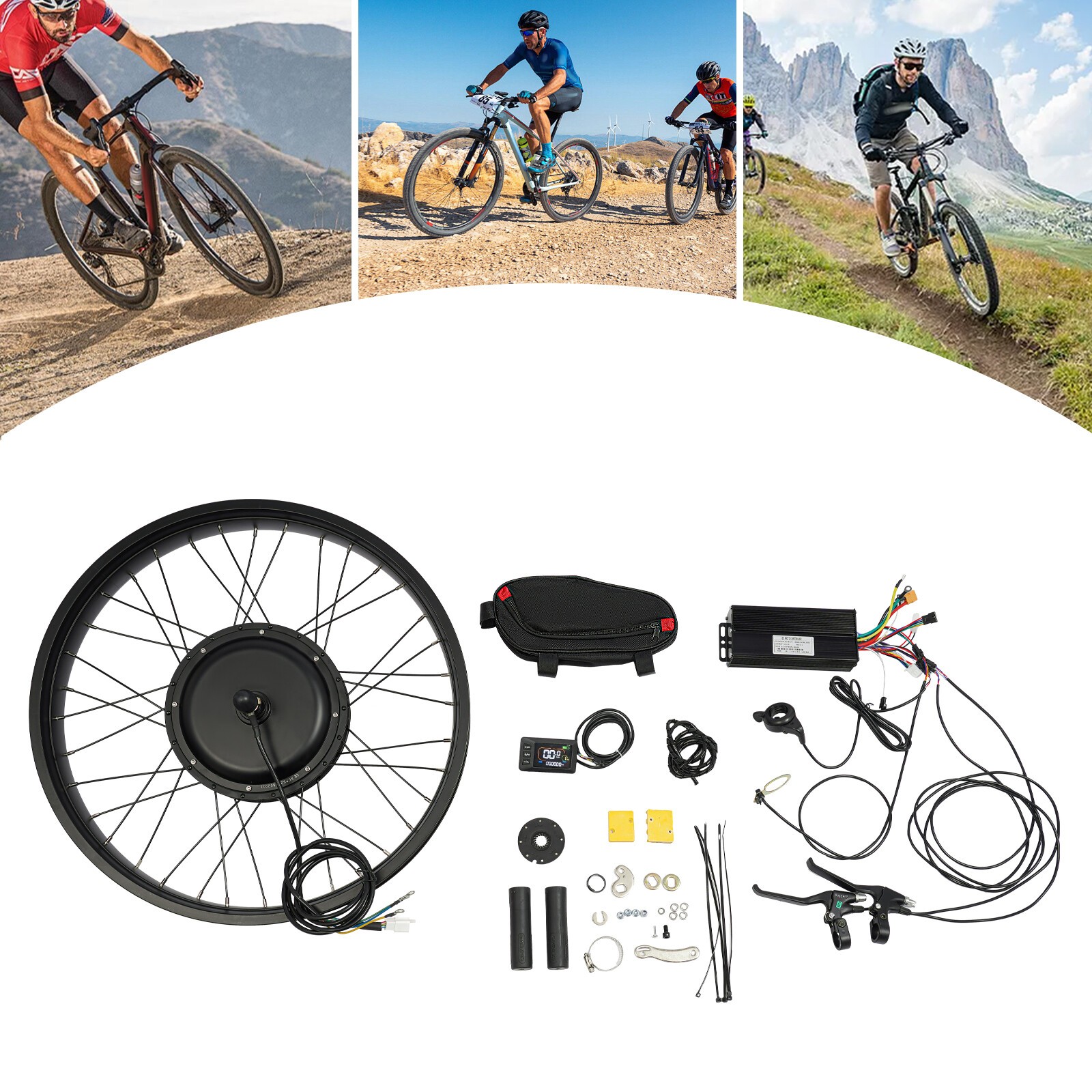 26×4″ 48V Electric Bicycle Front Wheel Hub Motor LCD E-Bike Conversion Kit 1500W