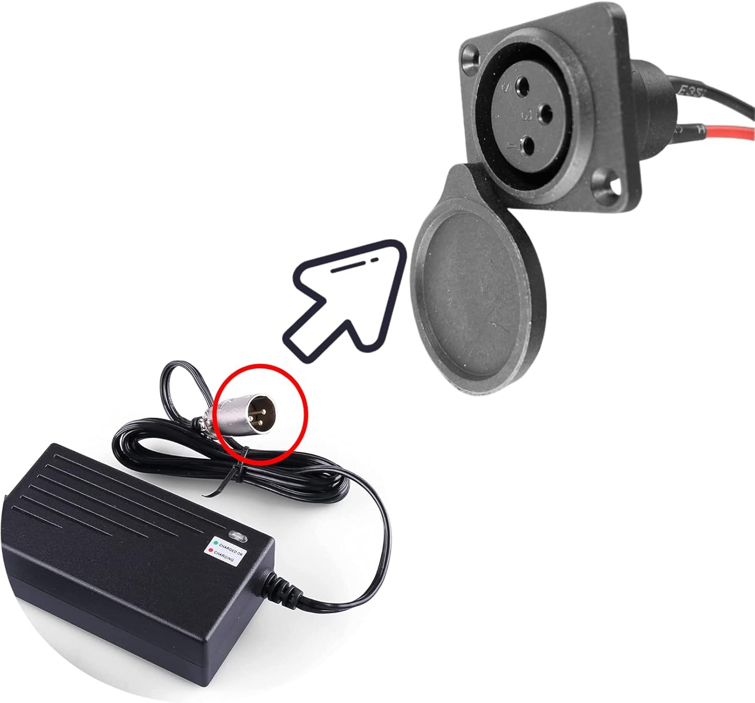 3 Wire 3-Pin XLR Charging Port Cable for E-Bike, E-Scooter, Mobility, Wheelchair