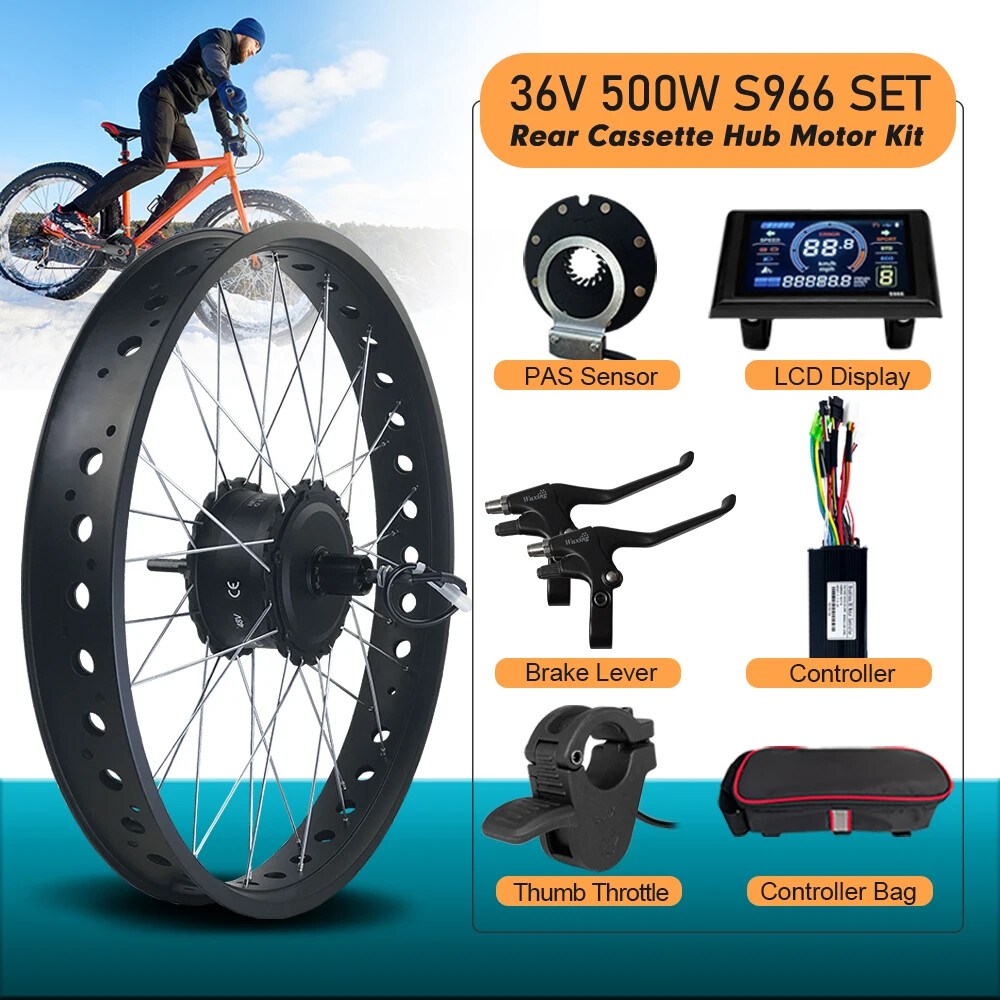 20 24 26″ 4.0 Tire Snow E-Bike Motor Kit 36 48V 500W Rear Cassette Motor Wheel