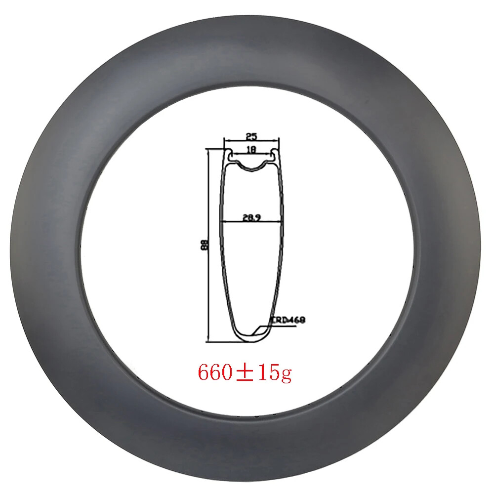 700C Road Bicycle Carbon Rim 88mm*25mm Clincher Tubeless Disc Brake 18-28Holes