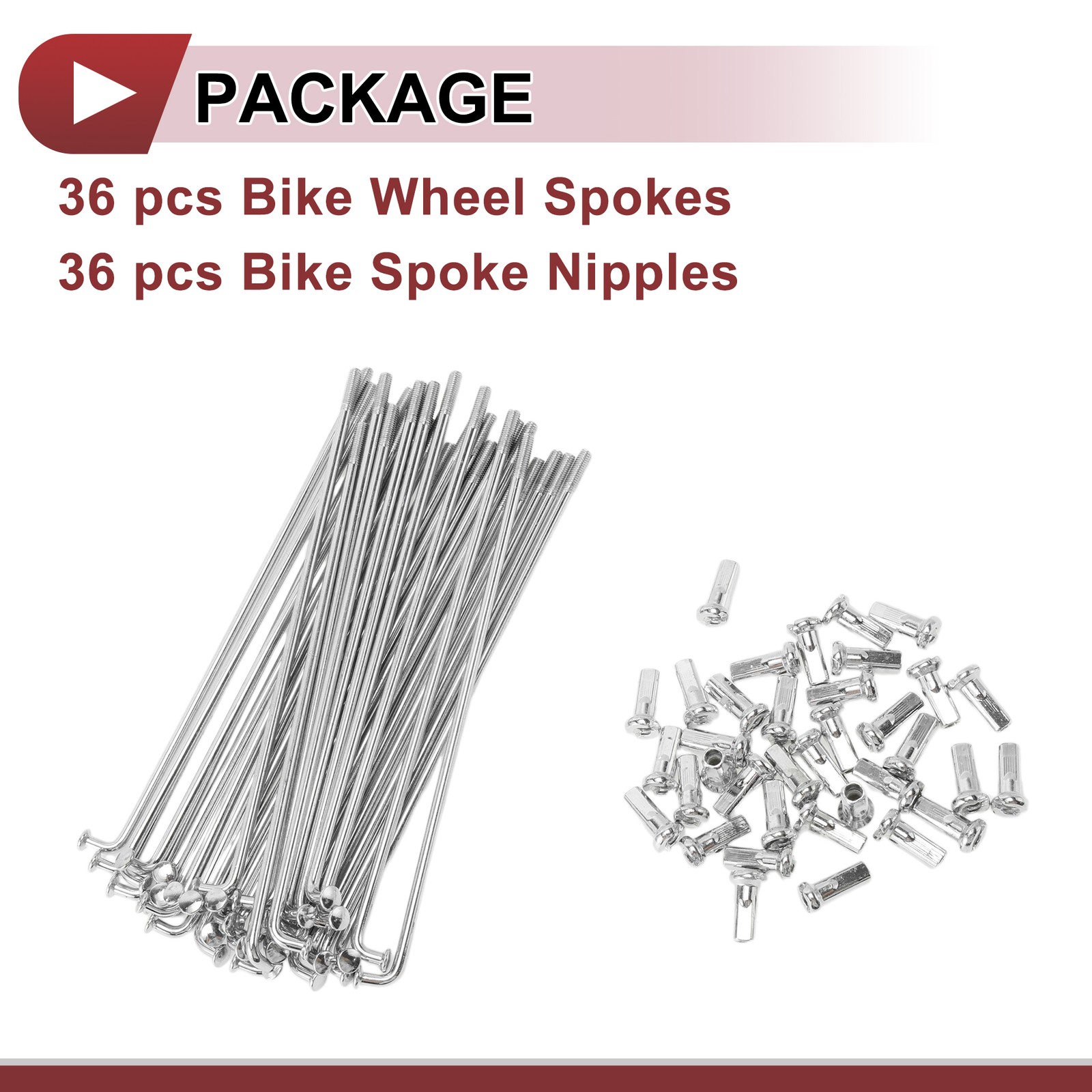 36Set 12G Bicycle Spokes 114mm Bike Wheel Spokes 45 Steel Galvanized Silver Tone