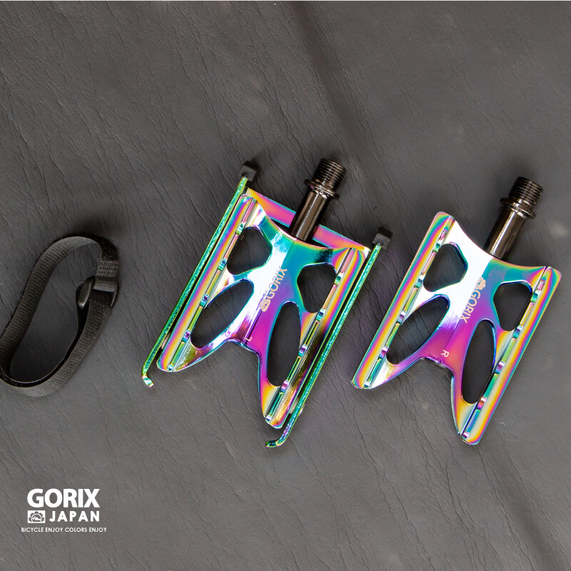 GORIX Bicycle Built-in Stand Pedals GX-FYK26 Pair Lightweight Oil Slick/Black