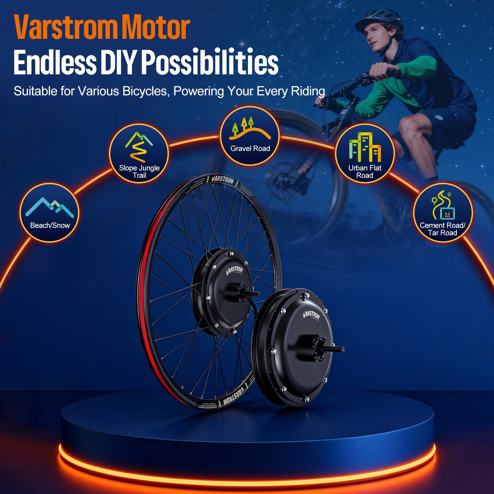 48V1500W26″27.5″700C Varstrom Rear Wheel Hub Motor Cassette EBike Conversion Kit