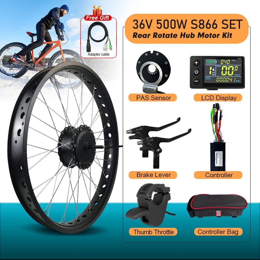 20 24 26in Snow Ebike Fat Tire Conversion Kit 36V 48V 500W Rear Rotate Hub Motor