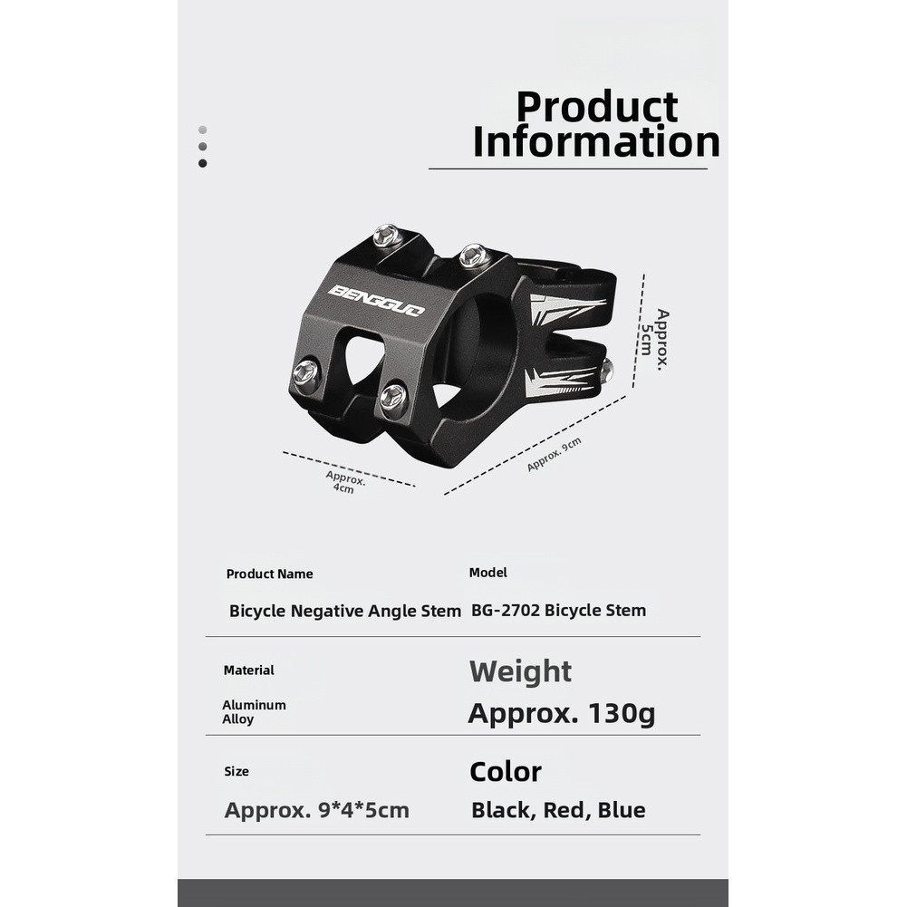 Aluminum Alloy Bike Handlebar Stem Hollow Construction Negative Angle 9 4 5cm
