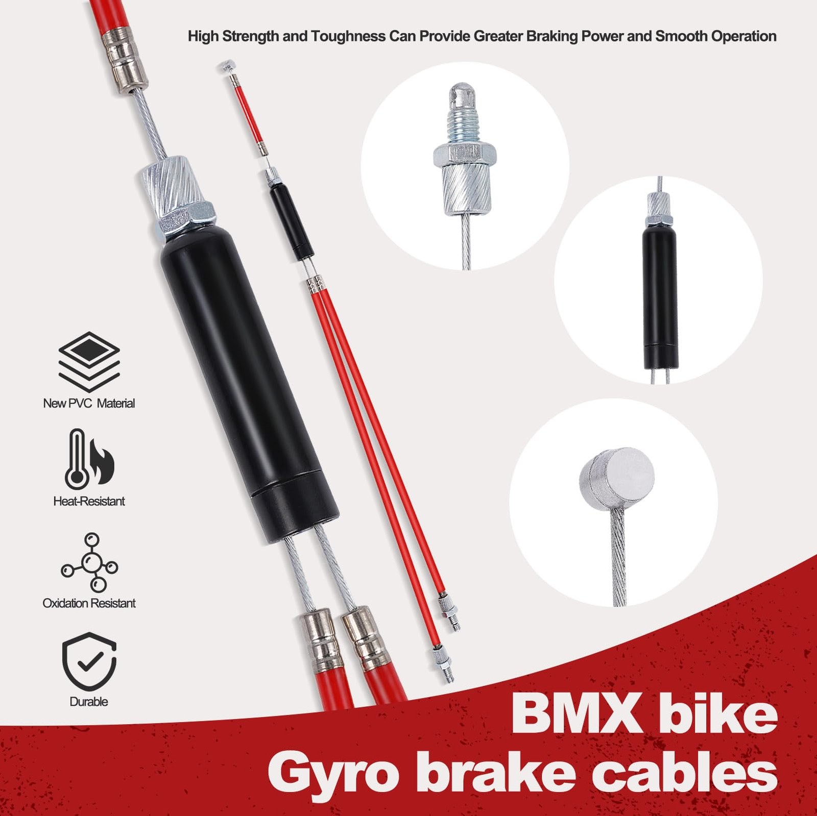 Premium BMX Bike Gyro Brake Cables Front + Rear As shown in the figure, Red