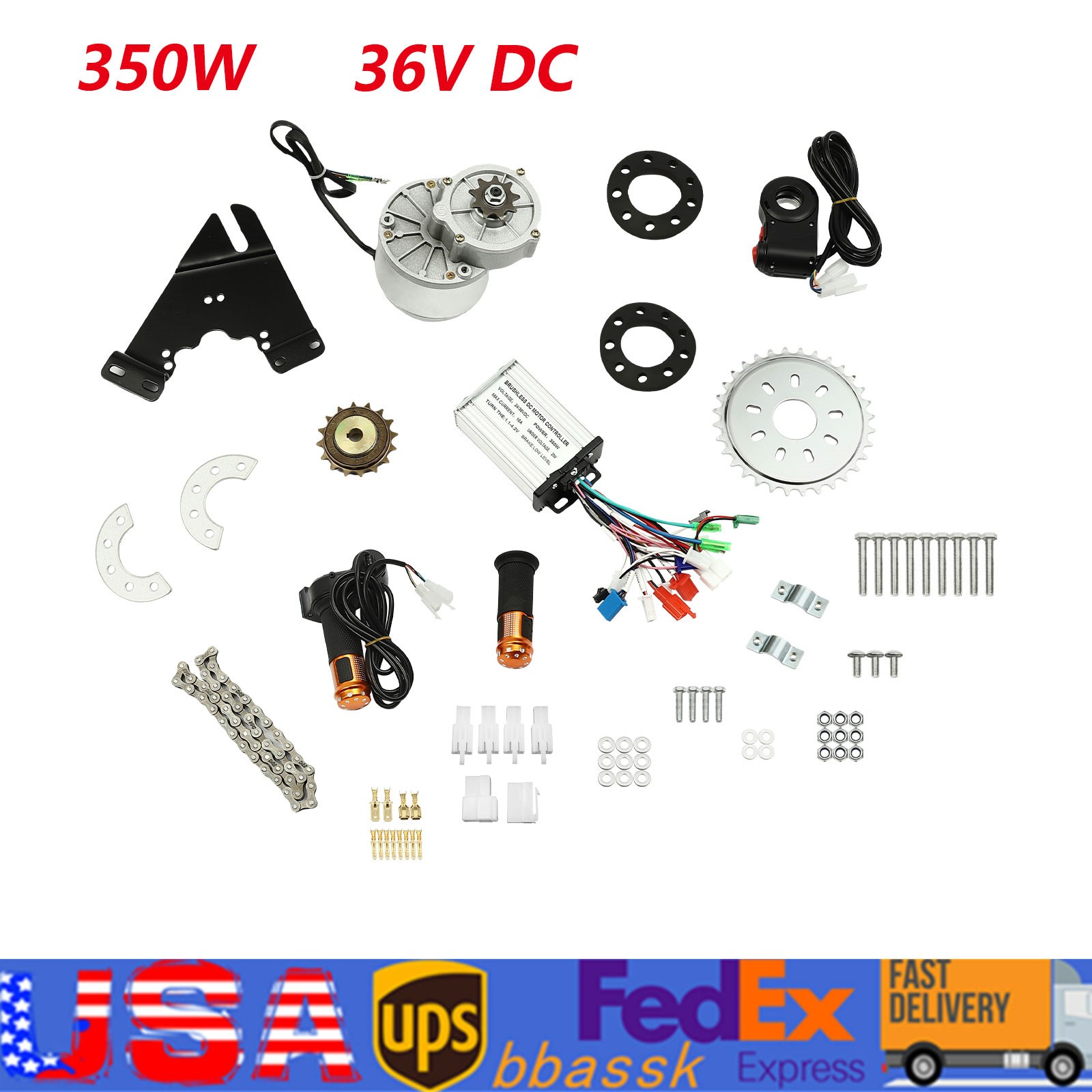 36V DC 350W Digital Electric Bicycle Motor Kit Brushless E-Bike Conversion Set