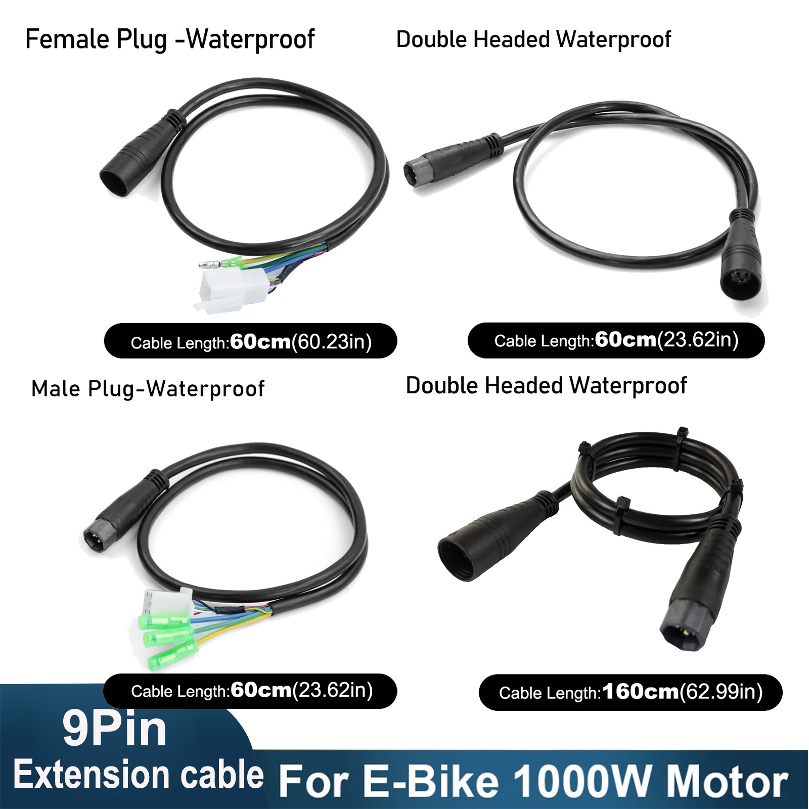 E-bike 12V-72V 1000W Hub Motor 9Pin Waterproof Extension Cable Conversion Line