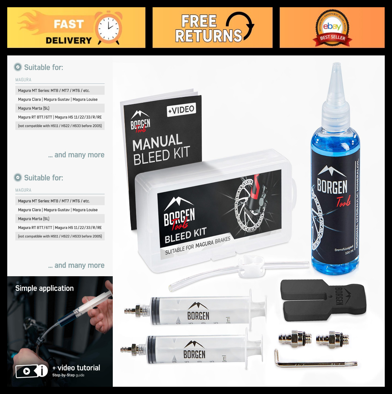 Hydraulic Disc Brake Bleed Kit for Magura Bikes – 100ml Mineral Oil, Instruction