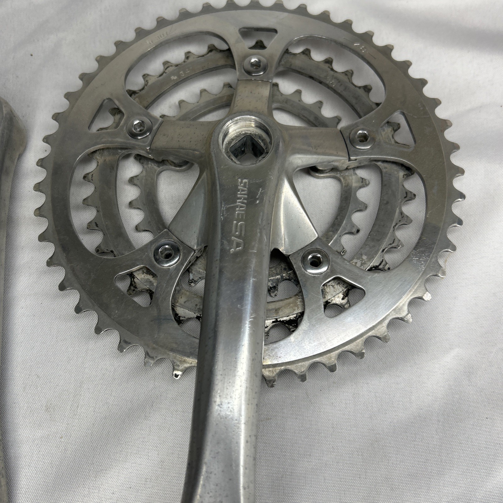 Vintage SR Sakae SA Crankset 175 mm 5-Bolt 110 BCD Square Taper Triple Silver