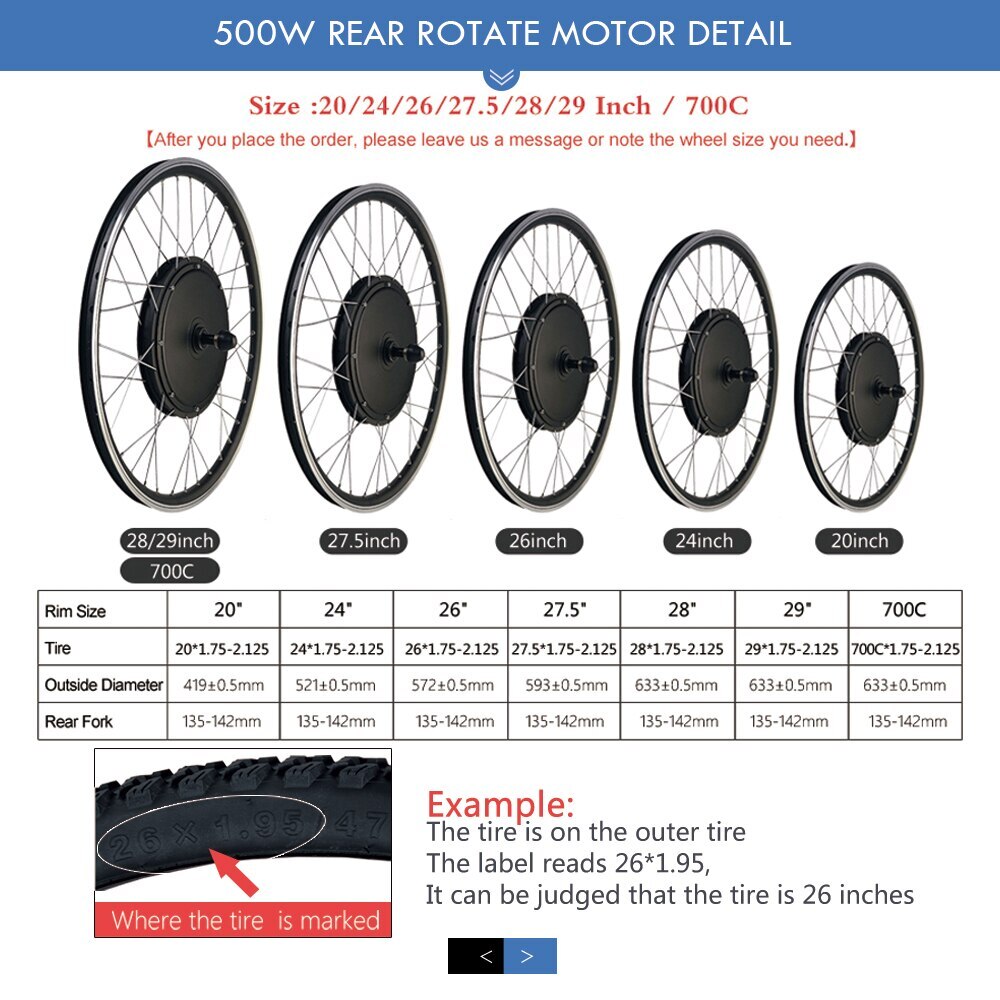 Electric Bicycle Conversion Kit 36V 48V 500W Rear Rotate Hub Motor 20-29in 700C