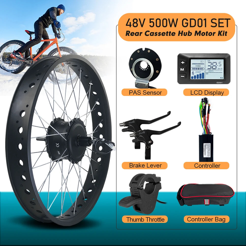 20 24 26″ 4.0 Tire Snow E-Bike Motor Kit 36 48V 500W Rear Cassette Motor Wheel