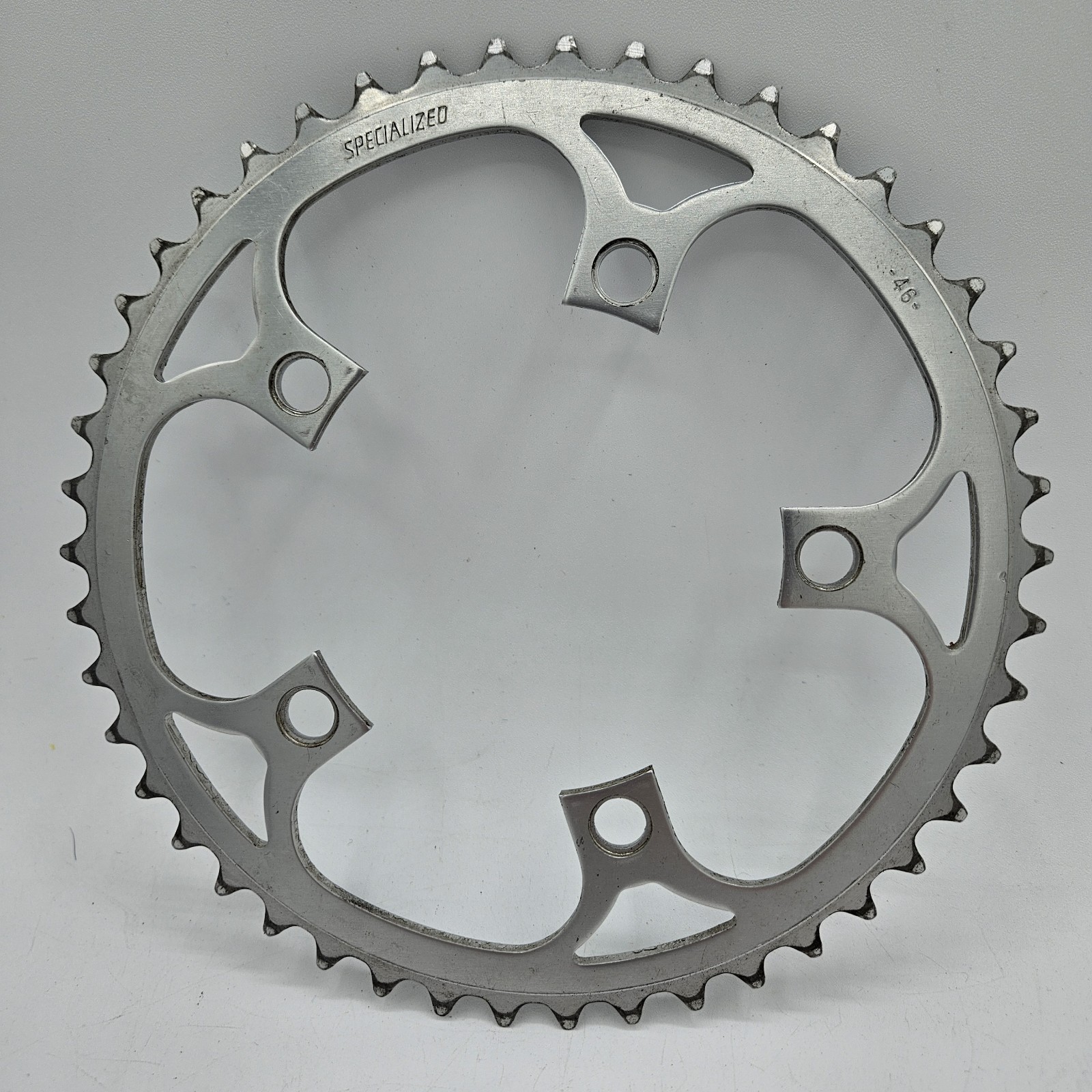 Vintage Specialized Chainring 46-Tooth, 5-Arm, 110 mm BCD, Silver, Aluminum, MTB