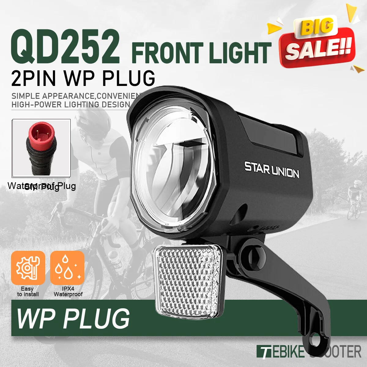 E-Bike Front Light QD252 12V 24V 36V 48V 60V 72V SM/Waterproof Front Headlight