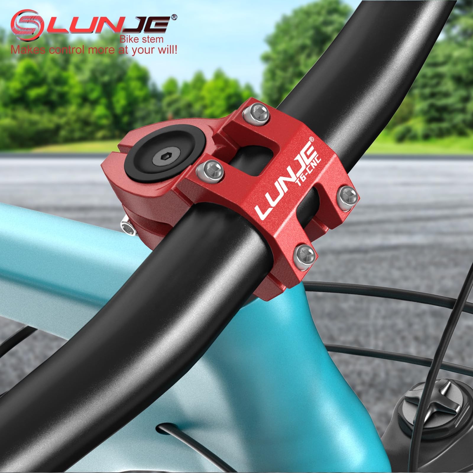 LUNJE Bike Stem, 31.8mm MTB 45mm Short Sandblasted Matte Red