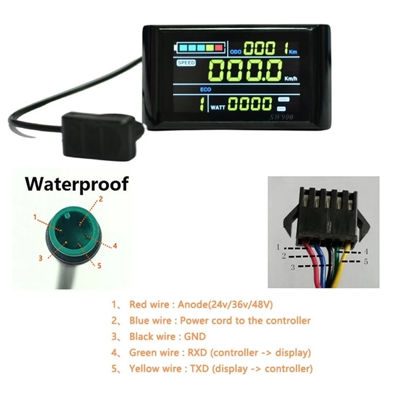 EBike 24V-60V SW900 LCD Display Meter Electric Bicycle display 5pin Plug