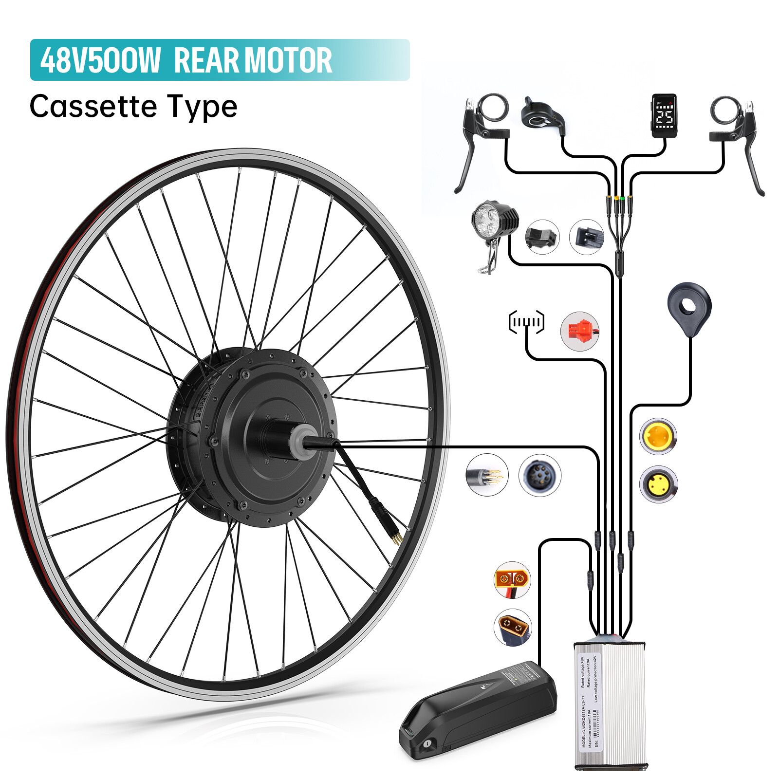 48V 500W Electric Bicycle 26″ 27.5″ 700C Rear Wheel Motor E-bike Conversion Kit