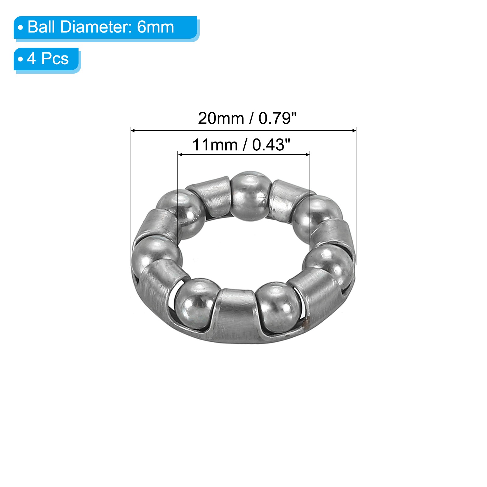4Pack Bike Ball Crank Bearing 20mm x 7 Balls Bicycle Bearings Silver