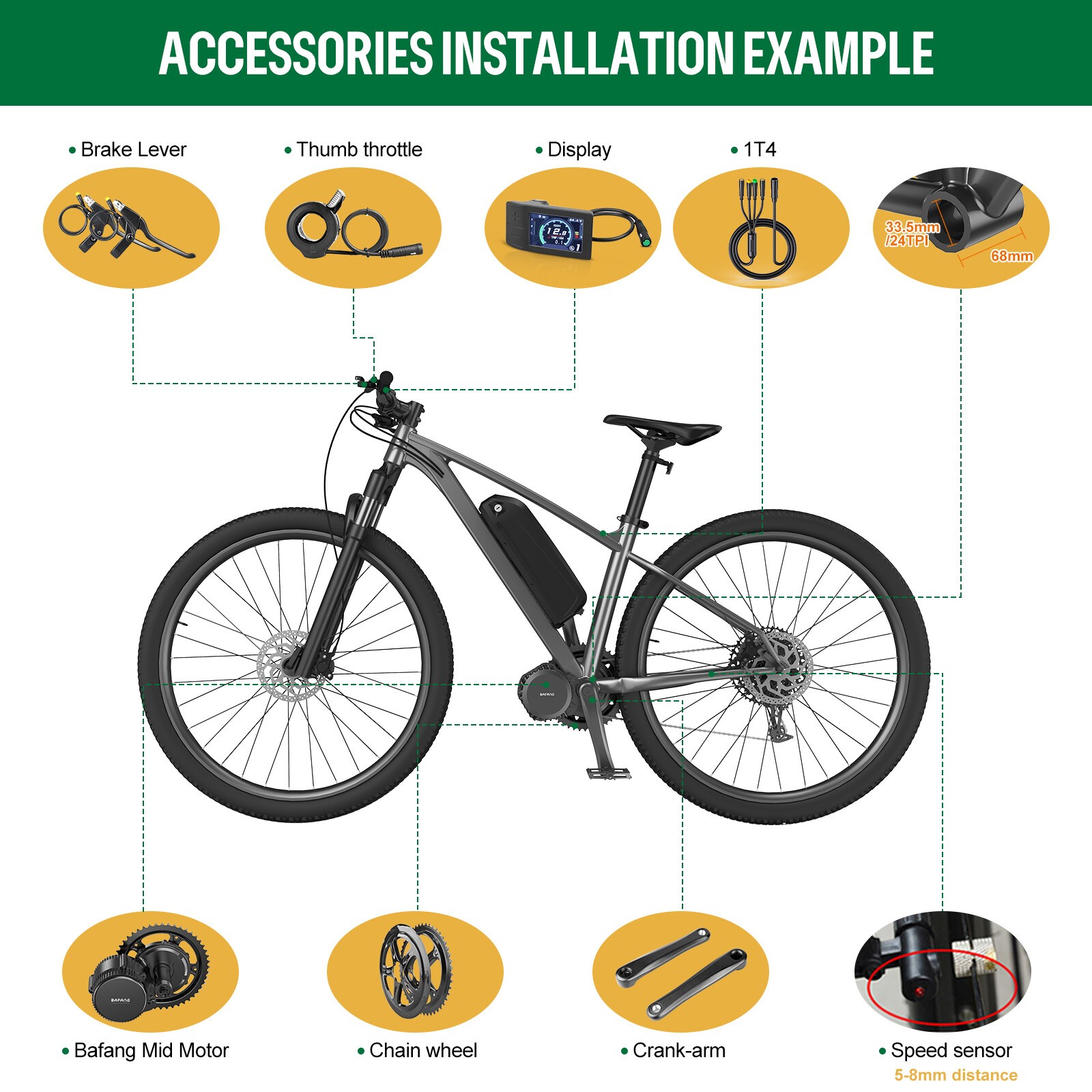 BAFANG 48V500W68-73mm Mid Motor DIY Conversion Kits 8FUN For Electric Bike