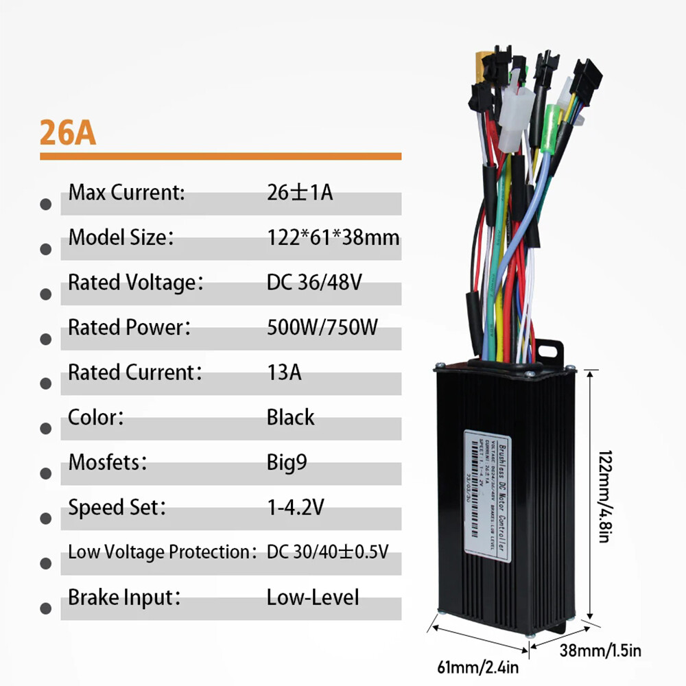 E-bike Three-Mode Sine Wave Controller 24V-48V 17A-40A w/ LCD Display 250W-2000W
