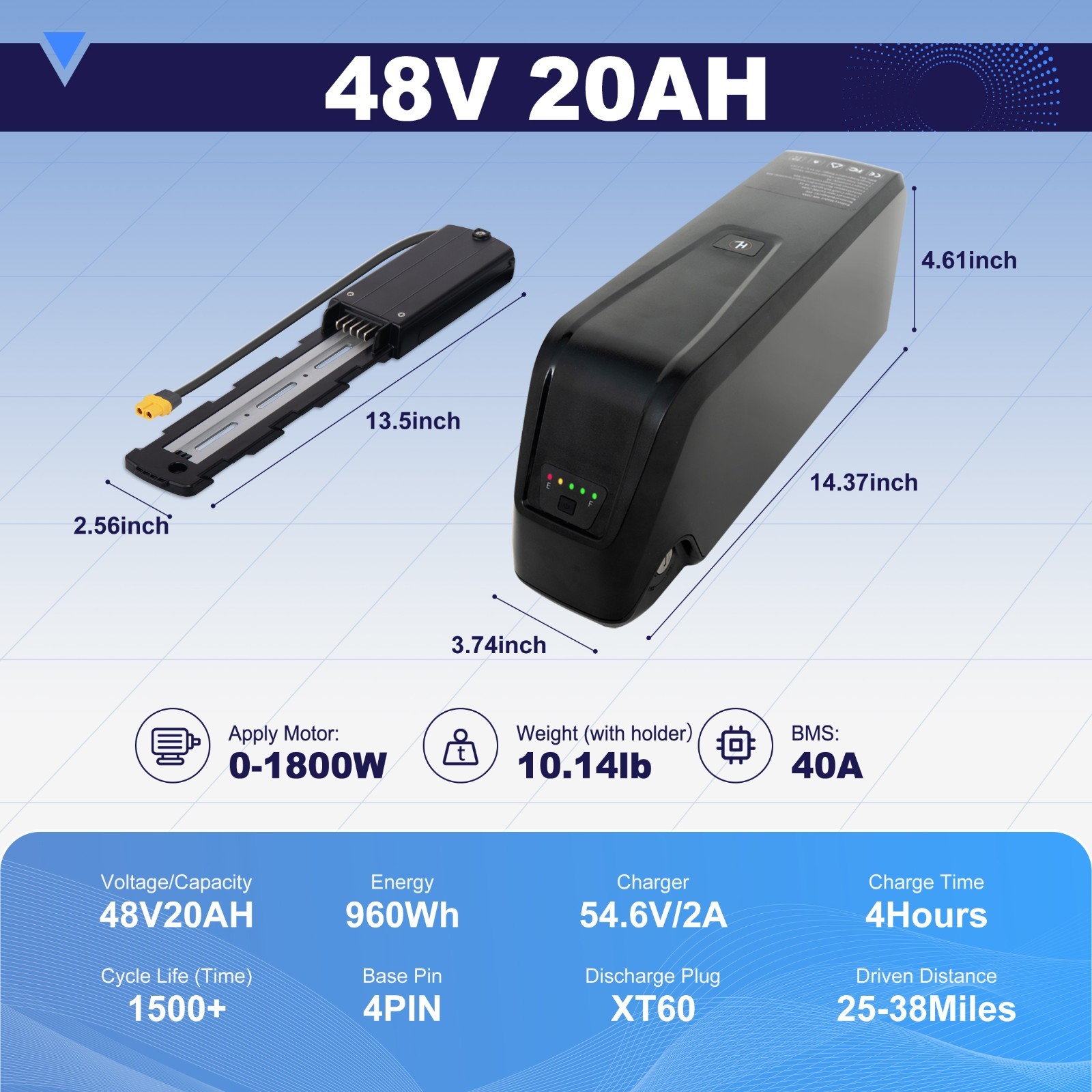 48V eBike Battery 48V 20AH/15AH/10AH Battery For Electric Bicycle 0-1800W Motors