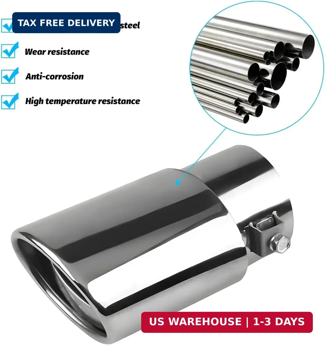Stainless Steel Car Exhaust Tip, 2.5″ Inlet 3″ Adjustable Chrome-Plated Vehicle