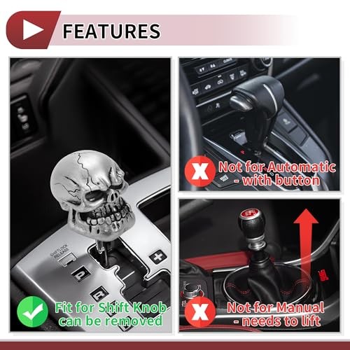 7cm Skull Shift Knob – Universal Gear Shifter Knob – Resin Stick – Silver Tone