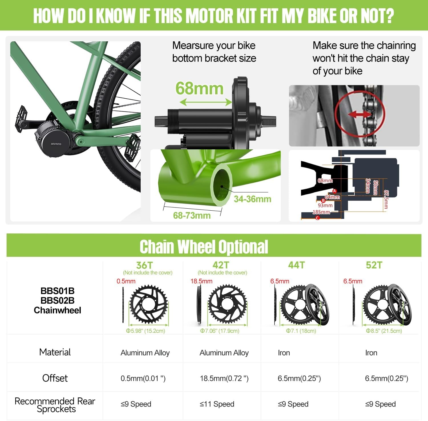 BAFANG 48V500W68-73mm Mid Motor DIY Conversion Kits 8FUN For Electric Bike