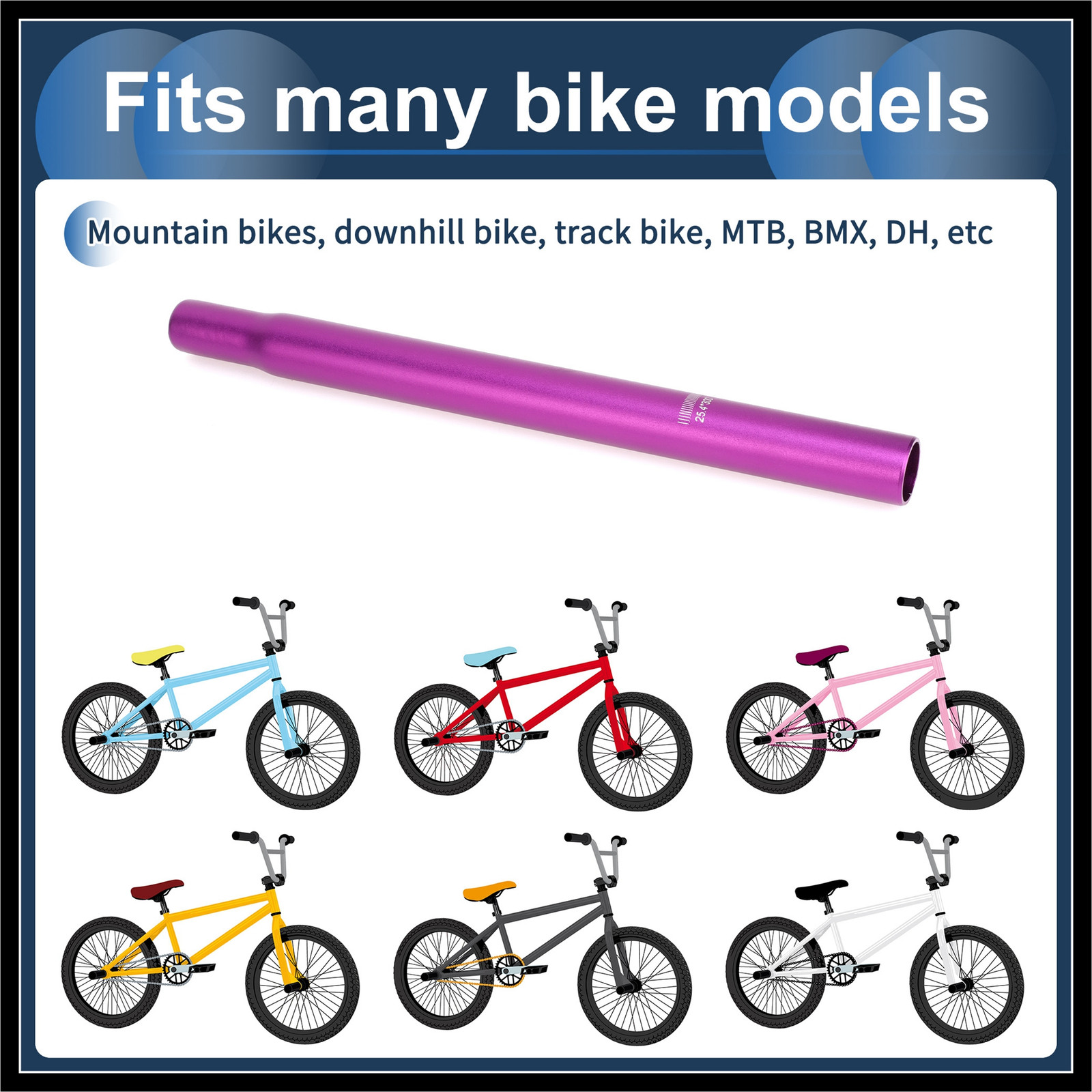 Bike Seat Posts 25.4x300mm Lightweight Post Seat Tube Purple Aluminum Alloy New
