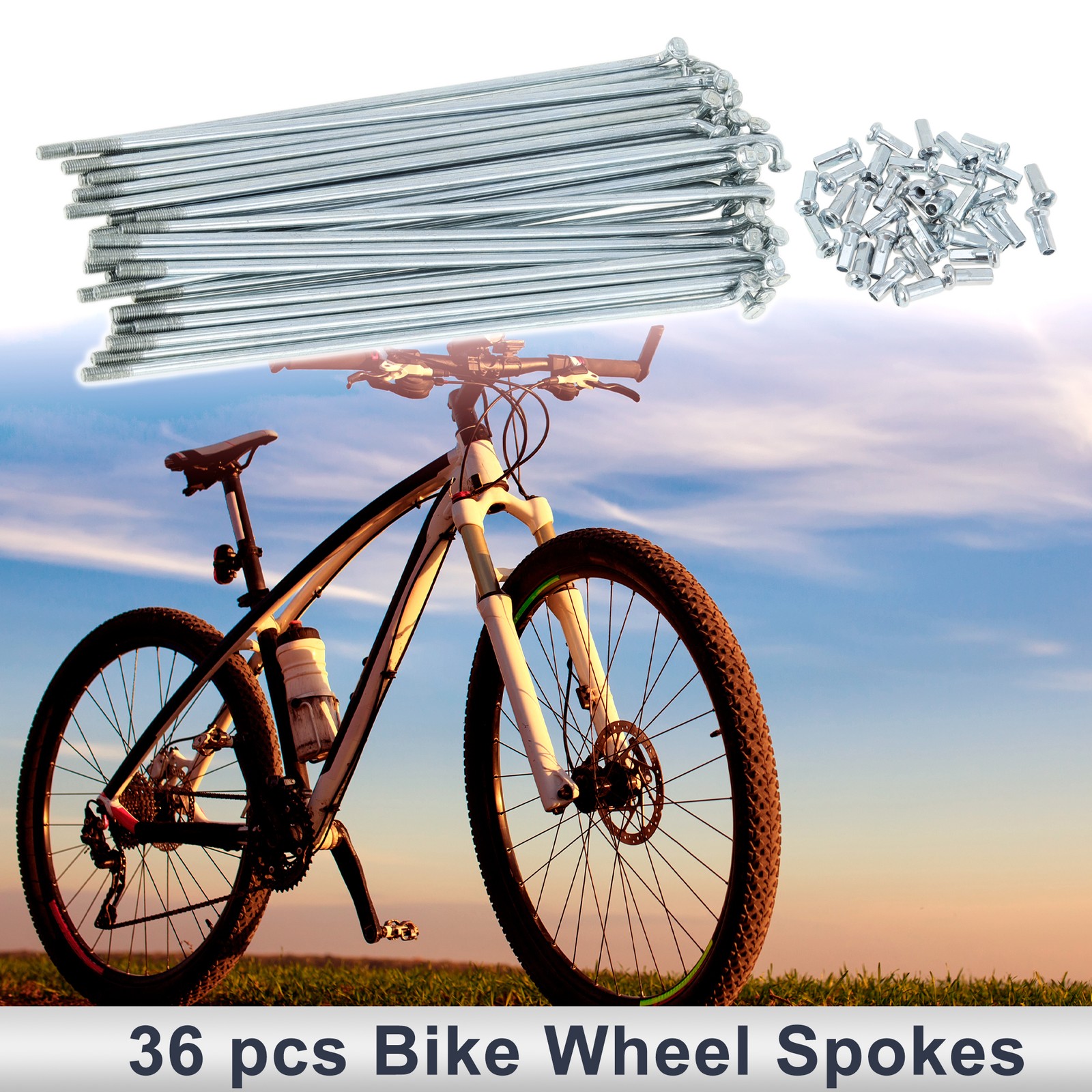 1 Set 12G 131mm Length Bicycle Spokes Nipple Carbon Steel Galvanized Silver Tone