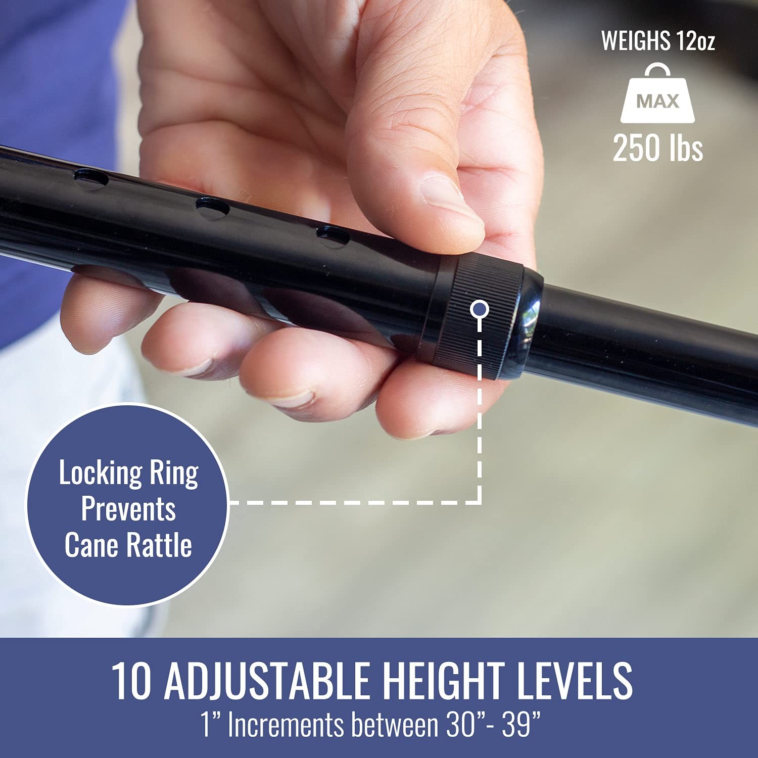 DMI Deluxe Adjustable Cane with Comfort Grip 1 Count (Pack of 1), Black