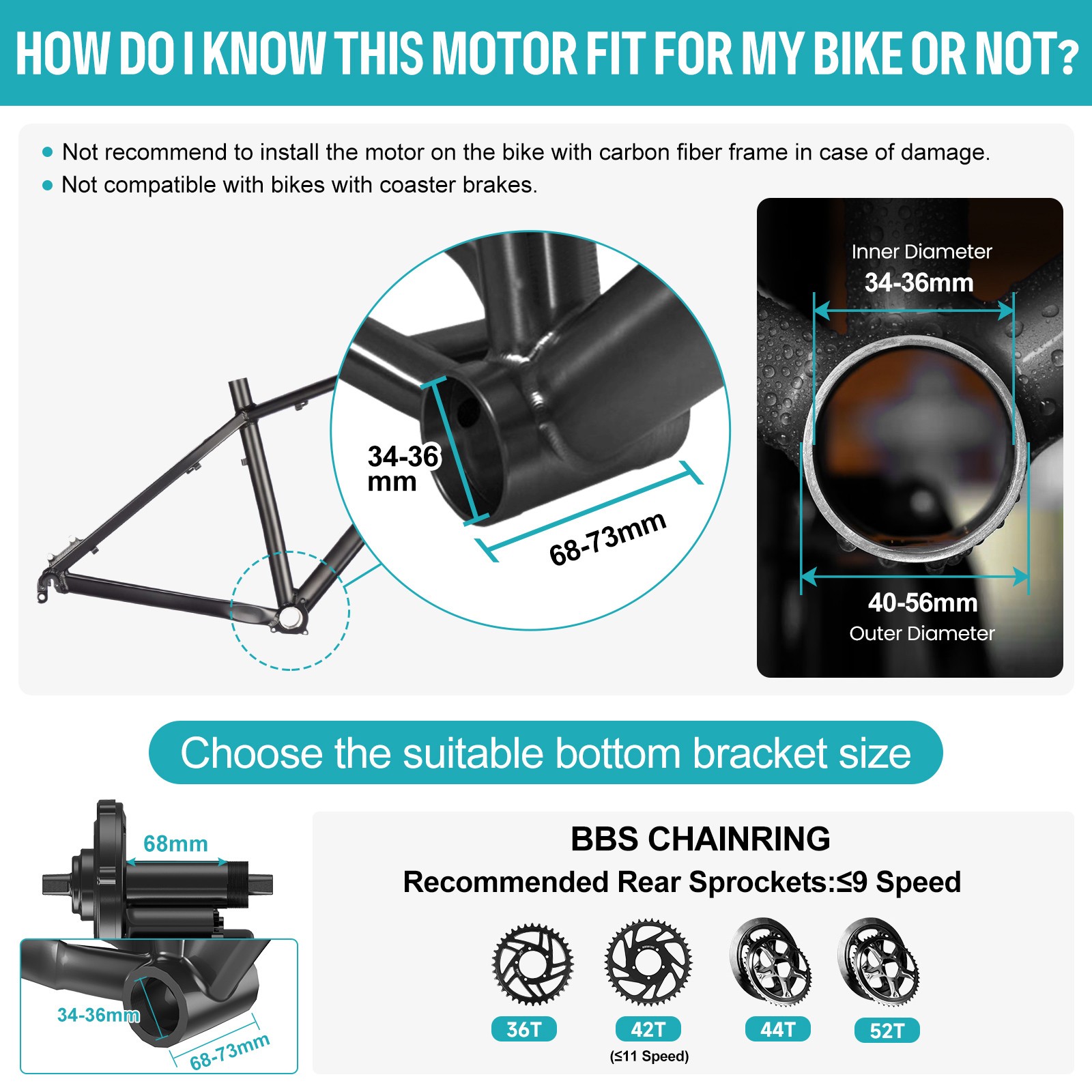 36V500W68-73mm Bafang BBS02B Mid Drive Motor eBike DIY Conversion Motor Kits
