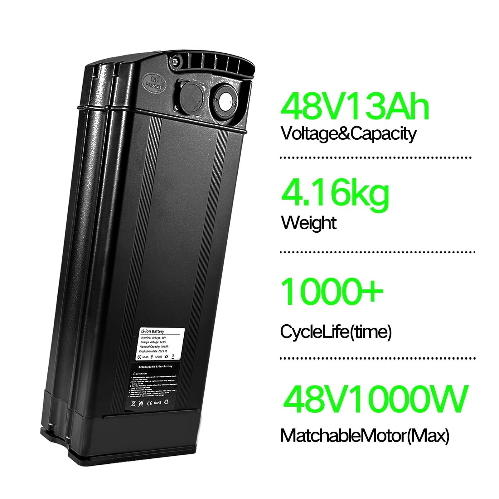 48V 20Ah/13Ah Lithium-io Battery with Portable Handle, No Bottom Connection Port