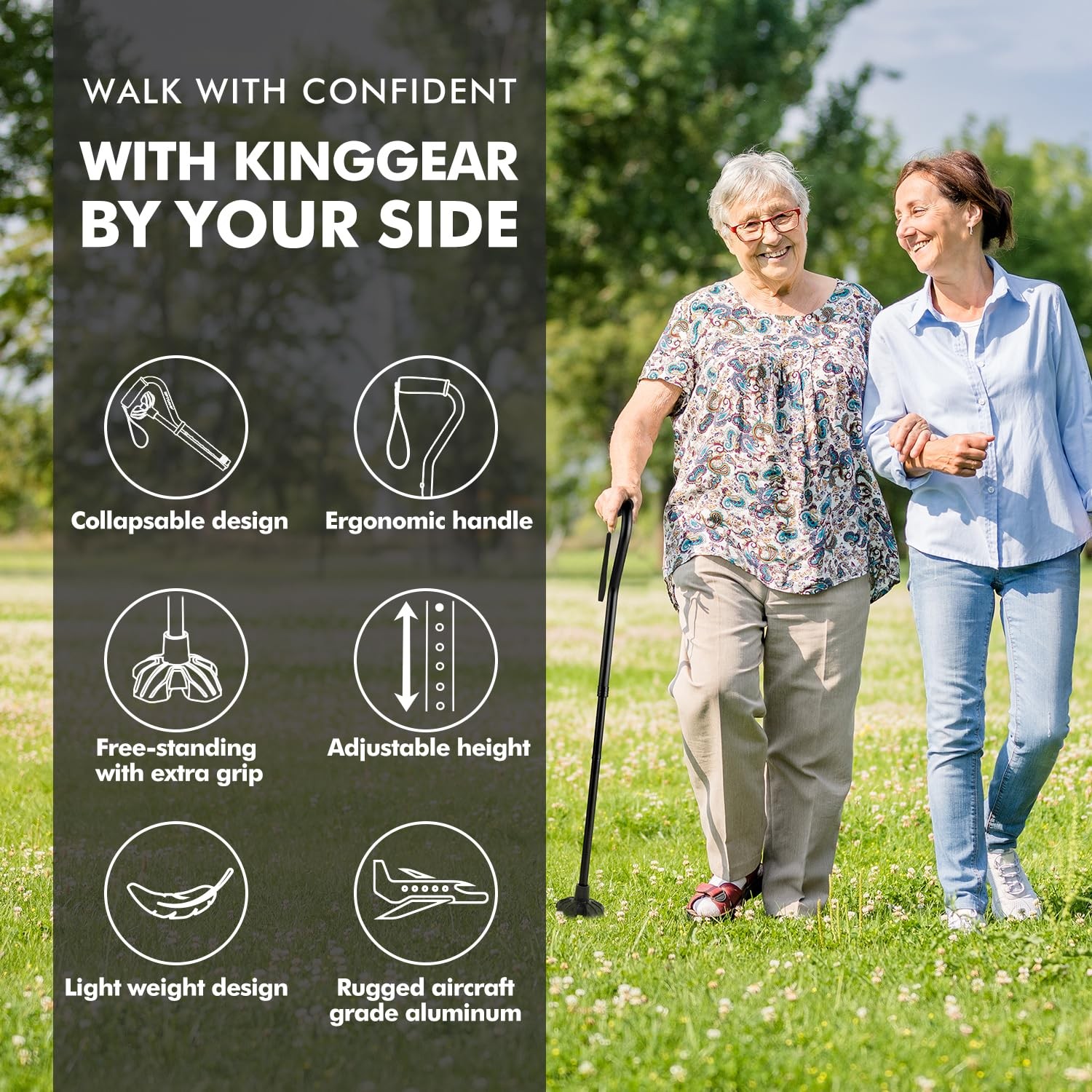 KINGGEAR F1 Walking Stick, Cane for Women & 1 Count (Pack of 1), Blue