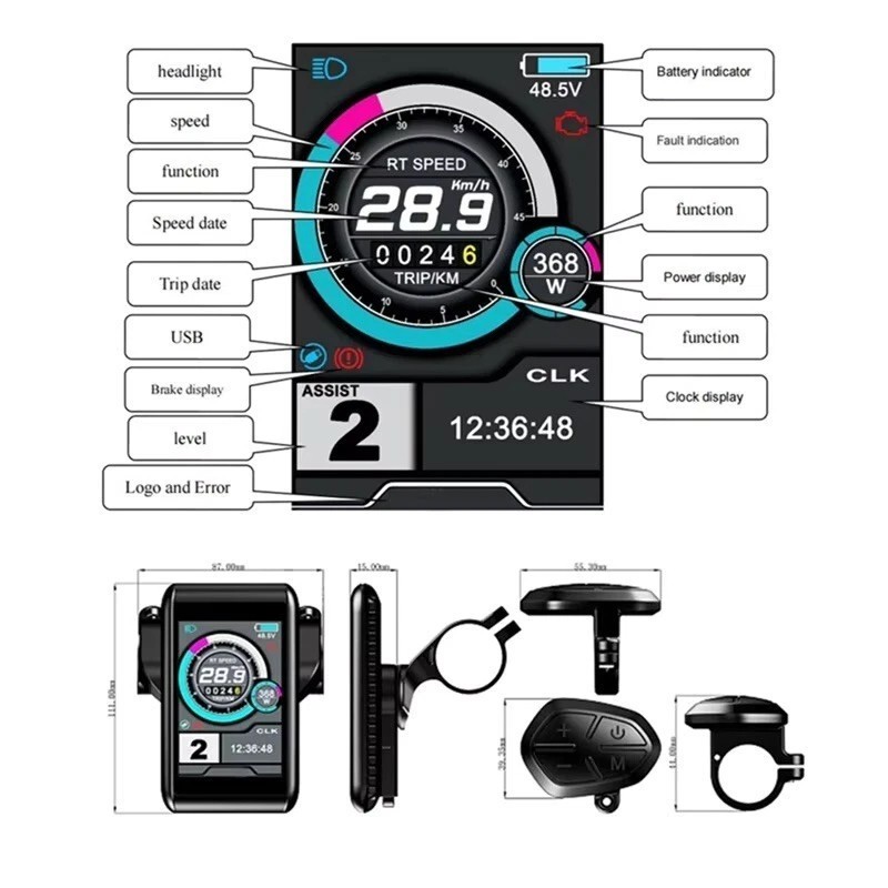 UKC1/UKC1+ LCD Colourful Display For Ebike Sabvoton Controllers APT protocol