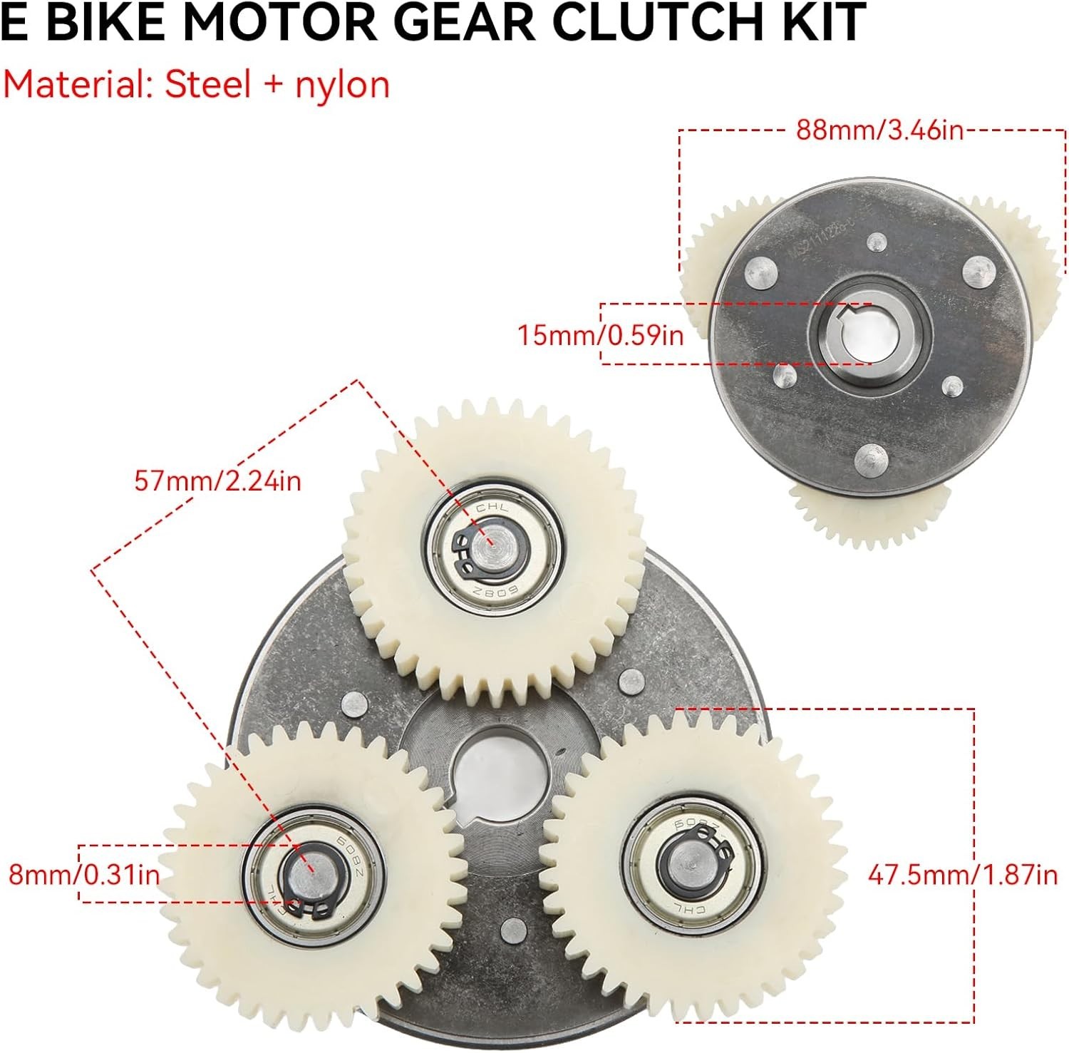 E Bike Motor Gear Clutch Kit 36T Nylon Planetary Gears 500W 750W Replacement