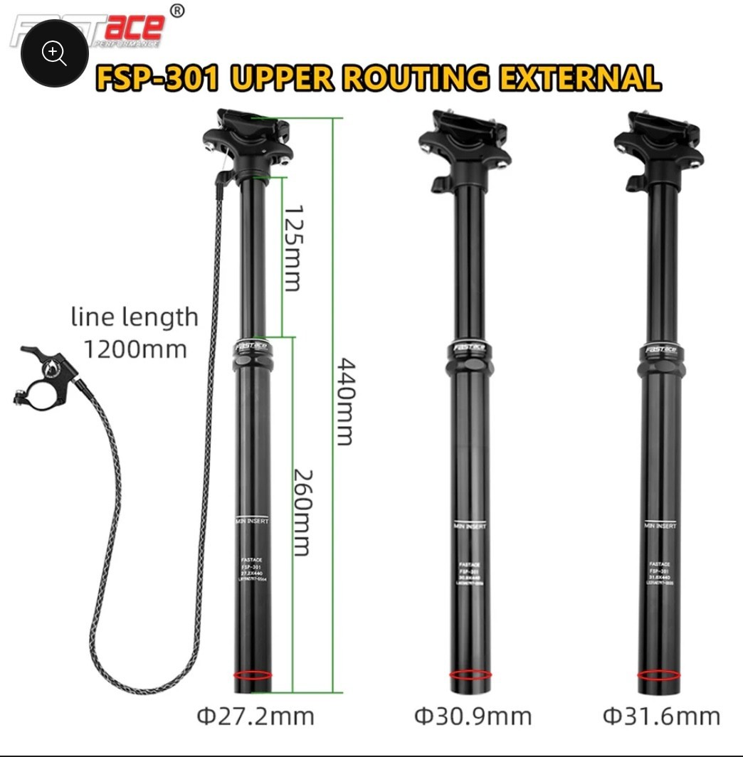 Adjustable Bicycle Dropper Seat Post MTB 125mm Travel 27.2/30.9/31.6mm