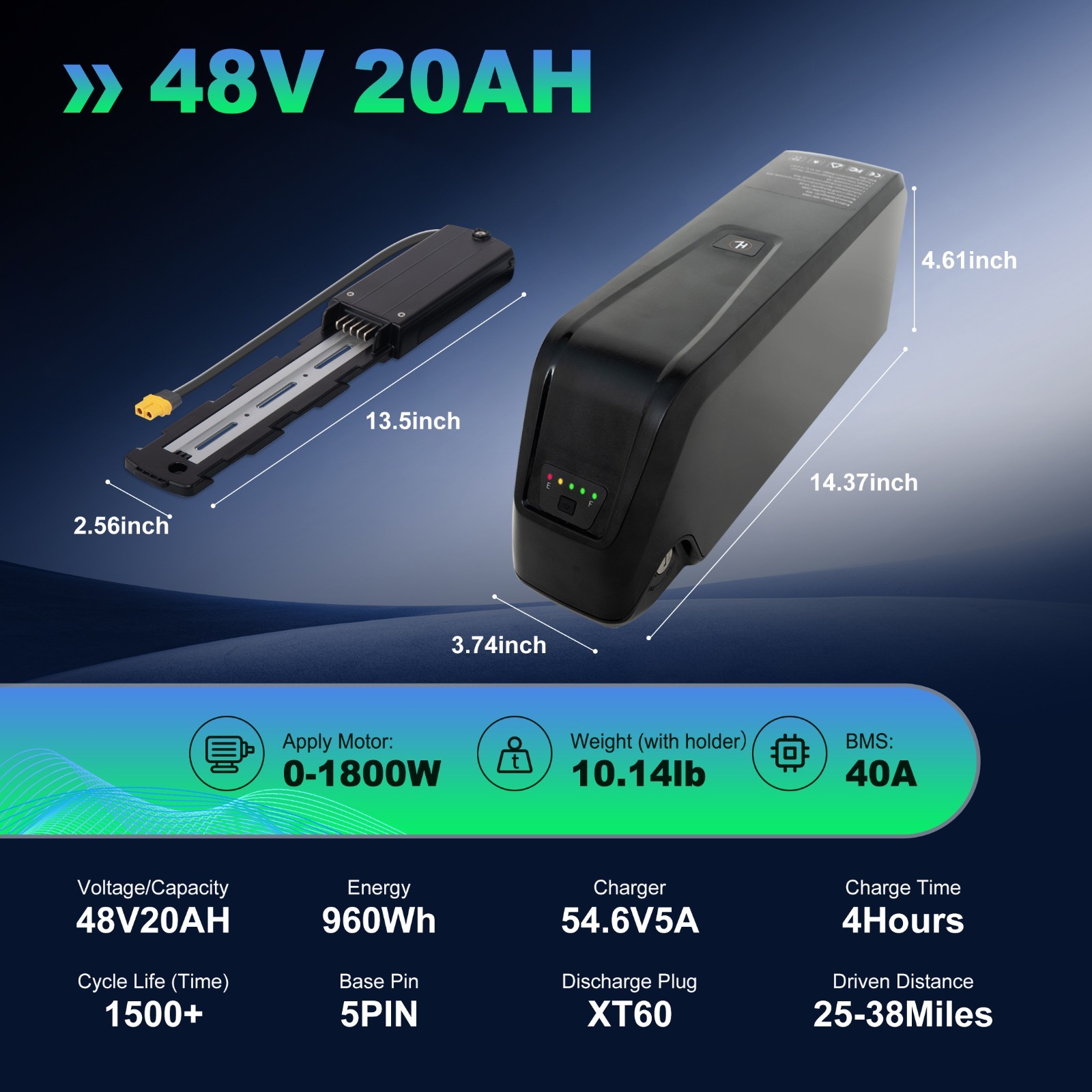 52V 48V 36V 10Ah 15Ah 20Ah Electric Bicycle Ebike Lithium Battery Rechargeable